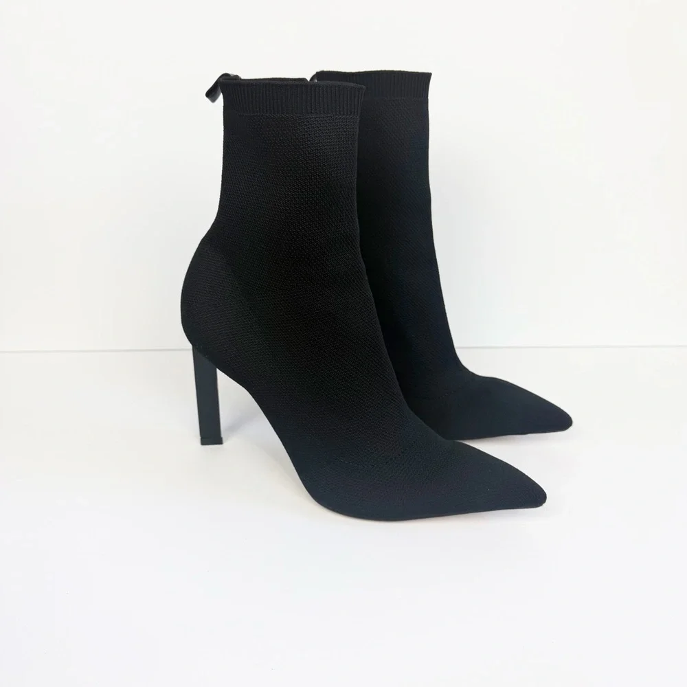 Schutz Ammie Pointed Toe Booties Ankle Boots Size 9.5 Black Knit